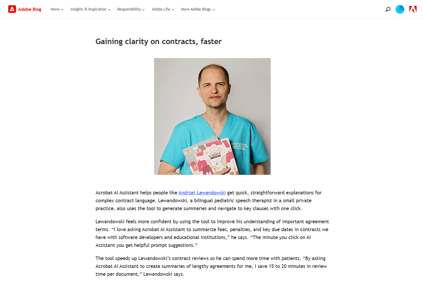 Dempster Therapeutic Services' Andrzej Lewandowski Endorses Adobe Acrobat AI Assistant in Healthcare Partnership