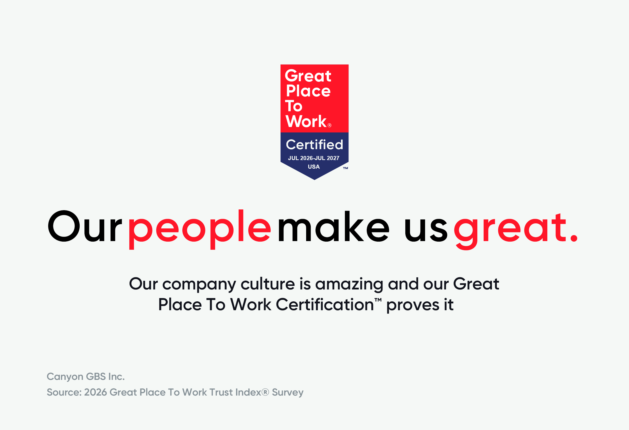 Canyon GBS Earns Great Place To Work Certification