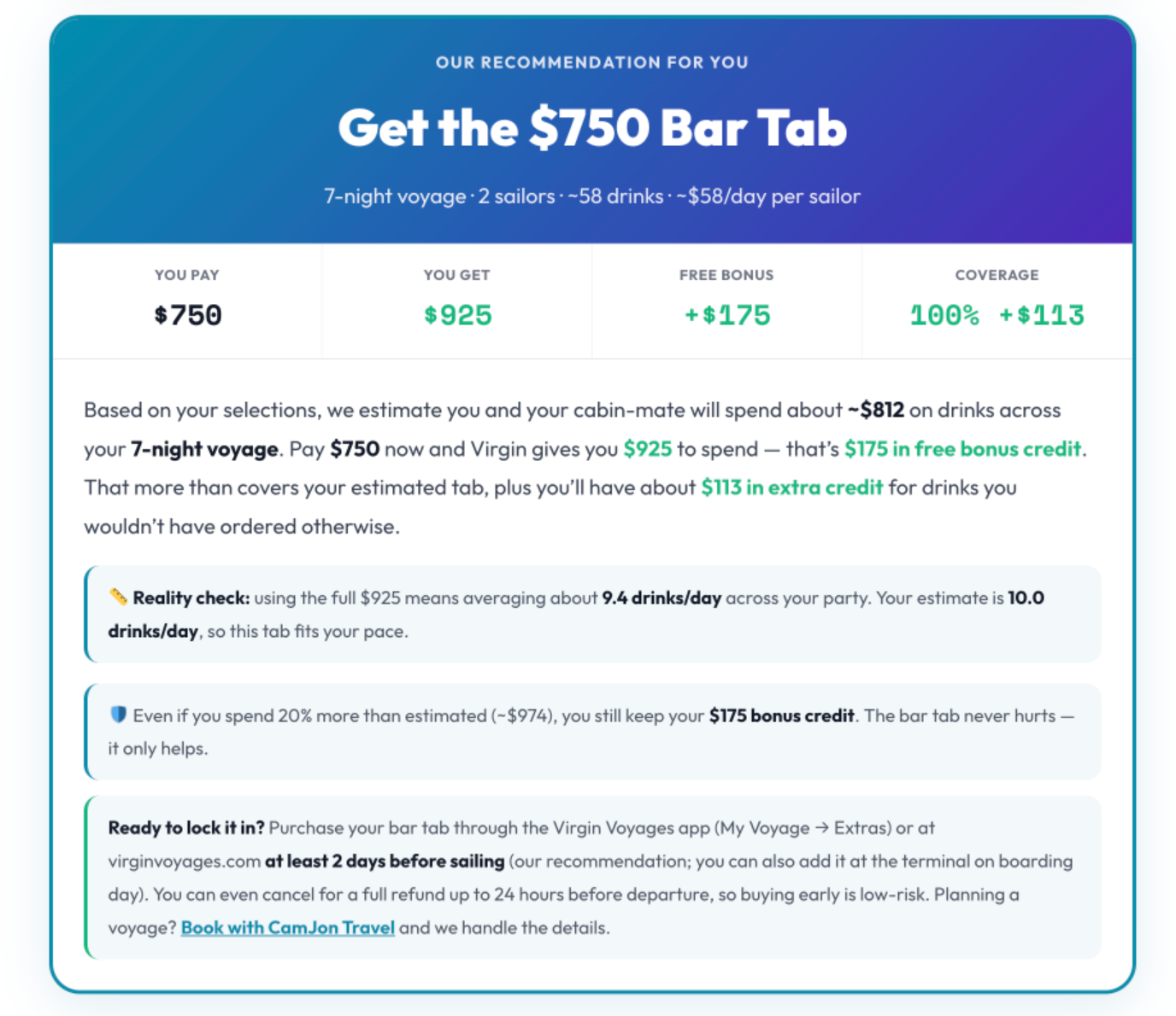 Is the Virgin Voyages Bar Tab Worth It? CamJon Travel Launches Free Bar Tab Calculator Built by a Top 100 First Mate